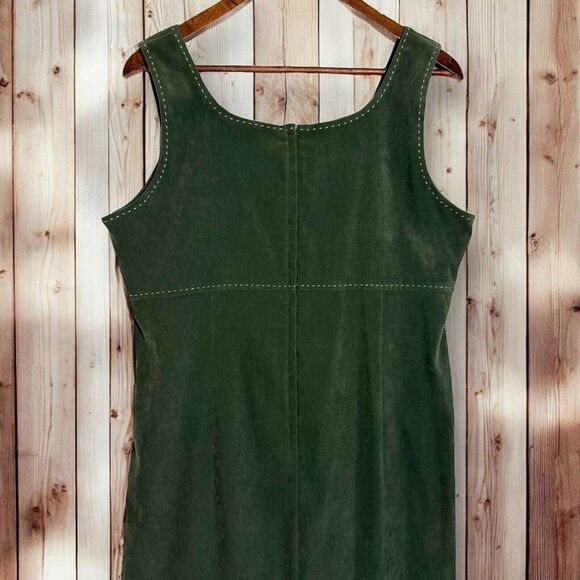 NWOT Vintage Talbots Velvet Dress Size 12 Empire Waist Midi Olive Green Velour - Picture 4 of 8